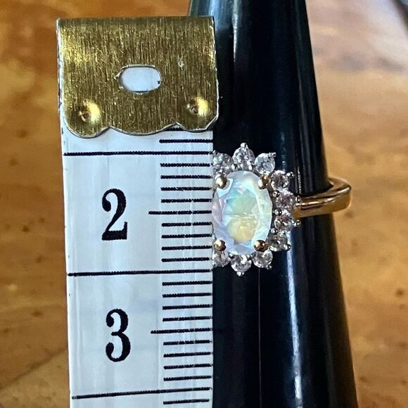 Natural Rainbow Moonstone Sterling Silver Halo Ring Size 6 - Picture 6 of 8